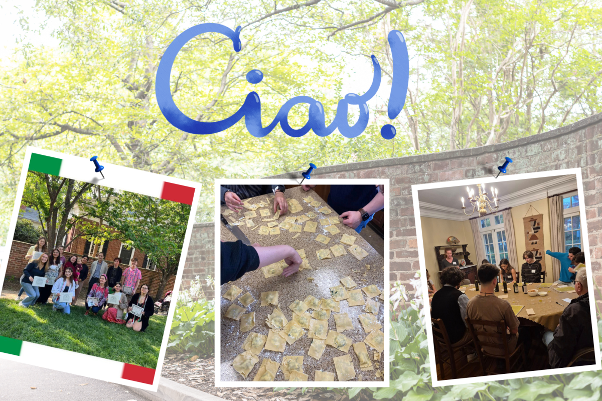 Three images capture students cooking, playing games, and taking pictures outside the classroom.